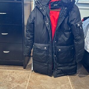 DKNY Black Puffer Jacket with Red Lining